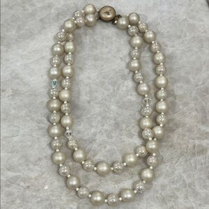 Classic Cream Double layered Pearl Necklace with Crystal Bead Accents
